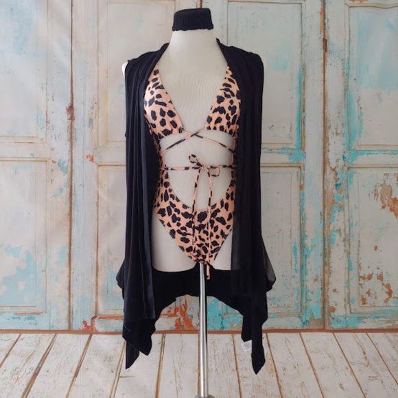 *NWOT Animal Wrap Around Bathing Swim Suit / Size S/ black and tan - Picture 1 of 9